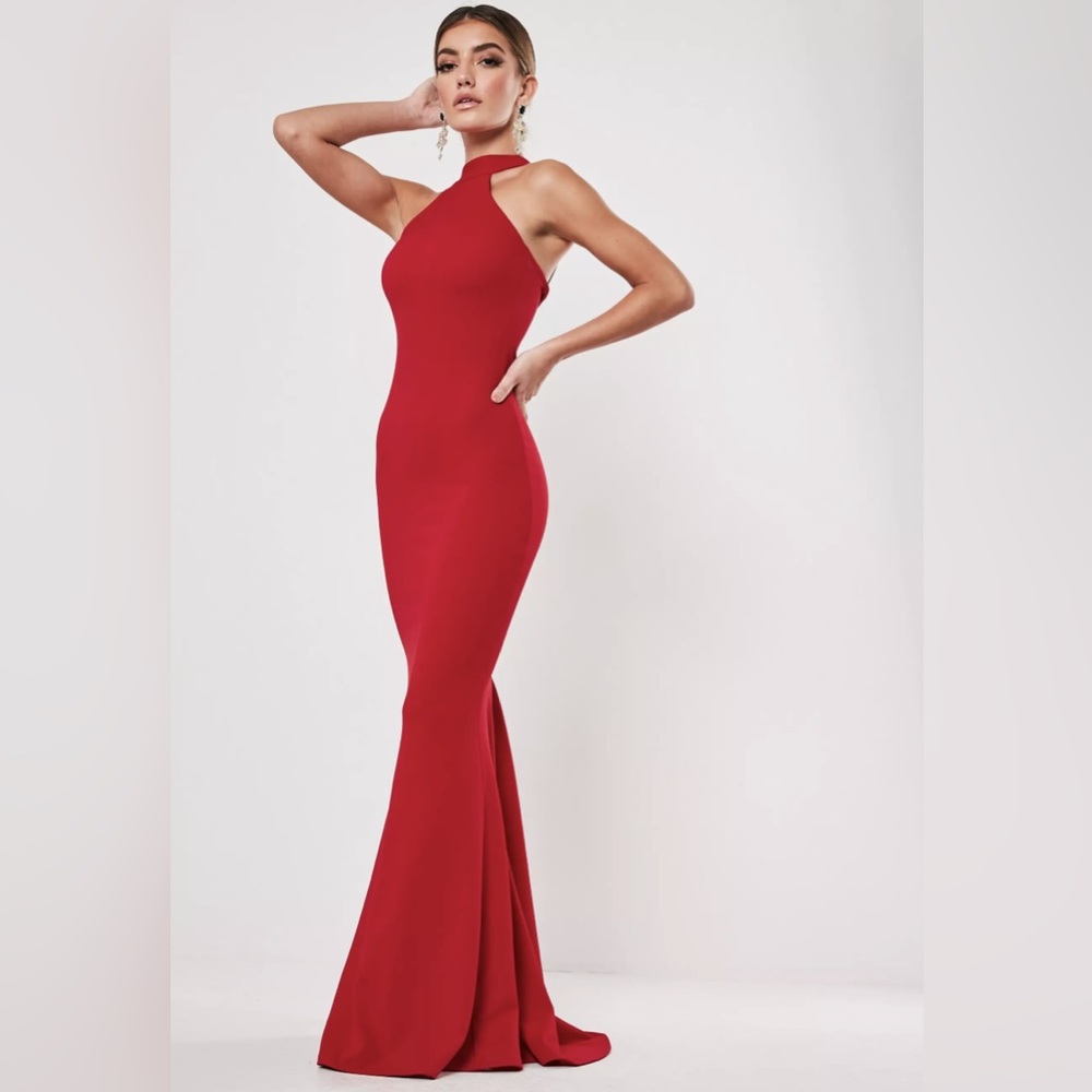 Missguided Red High Neck Gown